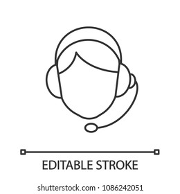 Call center operator linear icon. Support service. Thin line illustration. Contour symbol. Vector isolated outline drawing. Editable stroke