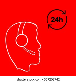 call center operator. Man with earphones and microphone. 24 hours
