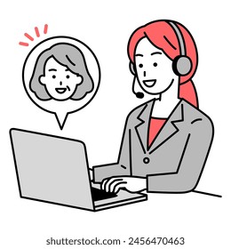 Call center operator man talking to an old woman