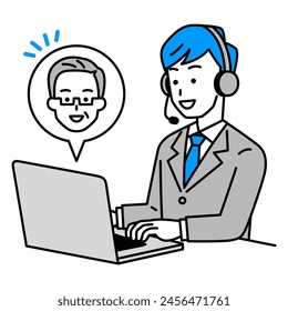 Call center operator man talking to an old man