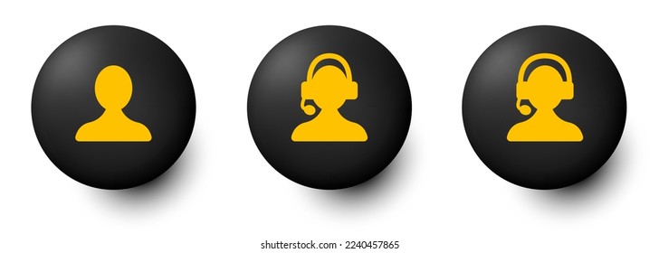 Call center operator. Call center manager. Set of black icons isolated on white background. User icon.