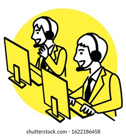 Call center operator. men in headset. Vector illustration.