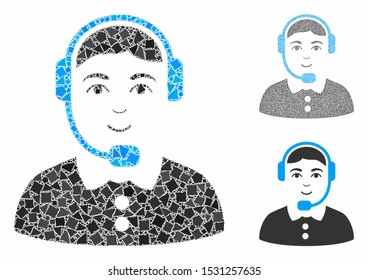 Call center operator mosaic of rough items in different sizes and shades, based on call center operator icon. Vector uneven items are combined into collage.