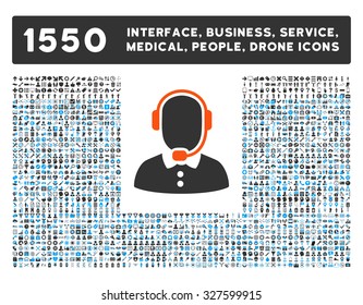 Call Center Operator and other web interface, business tools, people poses, medical service vector icons. Style is flat symbols, bicolored, rounded angles, white background.