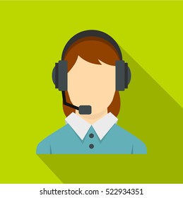 Call Center Operator With Phone Headset Icon. Flat Illustration Of Call Center Operator With Phone Headset Vector Icon For Web Isolated On Lime Background