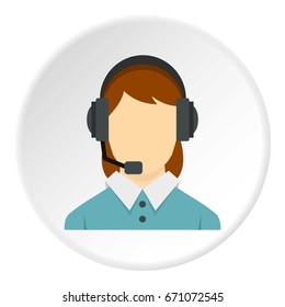 Call center operator with phone headset icon in flat circle isolated vector illustration for web