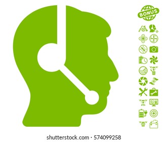 Call Center Operator pictograph with bonus copter tools design elements. Vector illustration style is flat iconic symbols on white background.