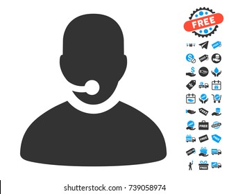 Call Center Operator pictograph with free bonus design elements. Vector illustration style is flat iconic symbols.