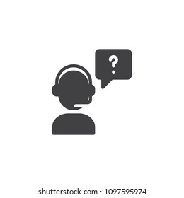 Call Center Operator with question speech vector icon. filled flat sign for mobile concept and web design. Customer support simple solid icon. Symbol, logo illustration. Vector graphics