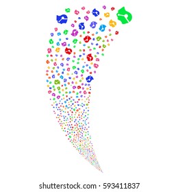 Call Center Operator random fireworks stream. Vector illustration style is flat bright multicolored iconic symbols on a white background. Object fountain created from scattered pictographs.