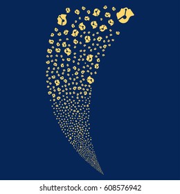 Call Center Operator random fireworks stream. Vector illustration style is flat yellow iconic symbols on a blue background. Object fountain done from scattered pictograms.