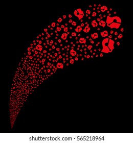 Call Center Operator random source stream. Vector illustration style is flat red iconic symbols on a black background. Object fountain combined from icons.