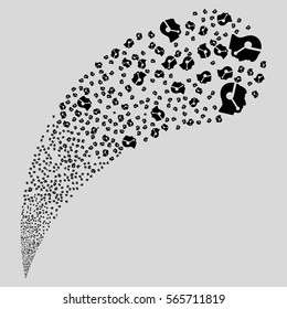 Call Center Operator random source stream. Vector illustration style is flat black iconic symbols on a light gray background. Object fountain combined from design elements.