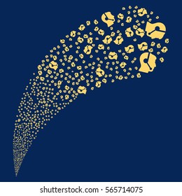 Call Center Operator random source stream. Vector illustration style is flat yellow iconic symbols on a blue background. Object fountain done from design elements.