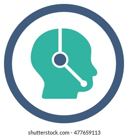 Call Center Operator rounded icon. Vector illustration style is flat iconic bicolor symbol, cobalt and cyan colors, white background.