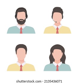 Call center operator set. Online support service. Colored vector flat illustration. Isolated on white background.