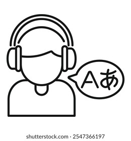 Call center operator is speaking different languages using headphones