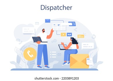 Call center operator. Technical support or customer service. Hotline consultant helps a customer providing them with valuable information. Flat vector illustration