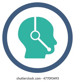 Call Center Operator vector bicolor rounded icon. Image style is a flat icon symbol inside a circle, cobalt and cyan colors, white background.