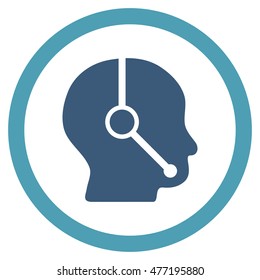 Call Center Operator vector bicolor rounded icon. Image style is a flat icon symbol inside a circle, cyan and blue colors, white background.