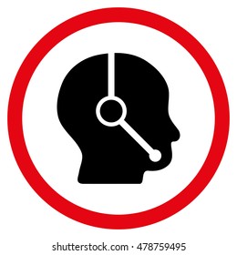 Call Center Operator vector bicolor rounded icon. Image style is a flat icon symbol inside a circle, intensive red and black colors, white background.
