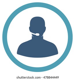 Call Center Operator vector bicolor rounded icon. Image style is a flat icon symbol inside a circle, cyan and blue colors, white background.