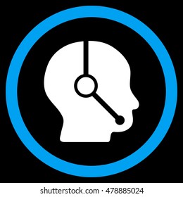 Call Center Operator vector bicolor rounded icon. Image style is a flat icon symbol inside a circle, blue and white colors, black background.