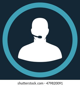 Call Center Operator vector bicolor rounded icon. Image style is a flat icon symbol inside a circle, blue and white colors, dark blue background.