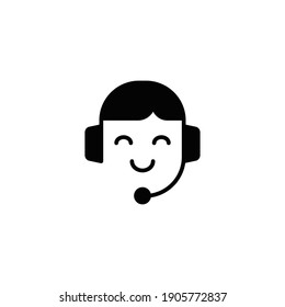 Call Center Operator Vector Glyph Icon, Happy Operator Symbol Hotline Service Support In Headset. Assistant Callback Help Center Solid Flat Logo Vector Illustration Design On White Background EPS 10