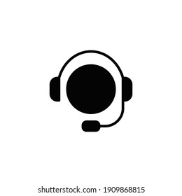 Icono de glifo vectorial del operador de centro de llamadas, símbolo Happy del operador Servicio de línea directa en auriculares con micrófono. Retroceso de llamada Ayudante Centro de ayuda diseño de ilustración de vector de logotipo sólido plano sobre fondo blanco EPS 10