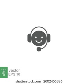 Icono de glifo vector del operador de centro de llamadas, símbolo de operador Happy. Servicio de línea directa en el asiento principal. Asistente, ayuda de devolución de llamada Centro de ayuda de imagen plana diseño de ilustración vectorial sobre fondo blanco EPS 10