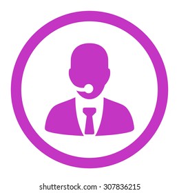 Call center operator vector icon. This rounded flat symbol is drawn with violet color on a white background.
