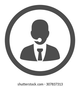 Call center operator vector icon. This rounded flat symbol is drawn with gray color on a white background.