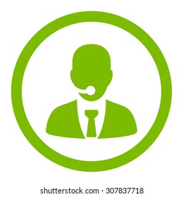 Call center operator vector icon. This rounded flat symbol is drawn with eco green color on a white background.
