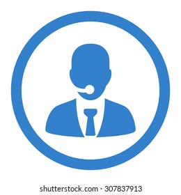 Call center operator vector icon. This rounded flat symbol is drawn with cobalt color on a white background.