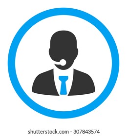 Call center operator vector icon. This rounded flat symbol is drawn with blue and gray colors on a white background.