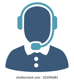 Call Center Operator vector icon. Style is bicolor flat symbol, cyan and blue colors, rounded angles, white background.