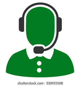 Call Center Operator vector icon. Style is bicolor flat symbol, green and gray colors, rounded angles, white background.