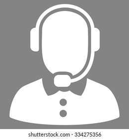 Call Center Operator vector icon. Style is flat symbol, white color, rounded angles, gray background.