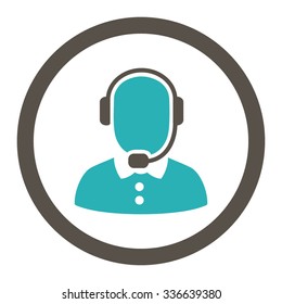 Call Center Operator vector icon. Style is bicolor flat rounded symbol, grey and cyan colors, rounded angles, white background.