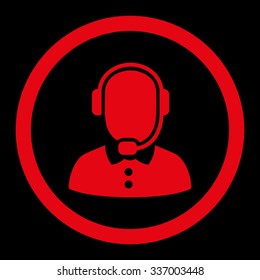 Call Center Operator vector icon. Style is flat rounded symbol, red color, rounded angles, black background.