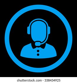 Call Center Operator vector icon. Style is flat rounded symbol, blue color, rounded angles, black background.