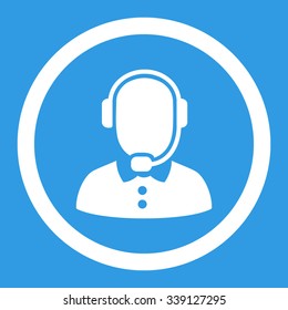 Call Center Operator vector icon. Style is flat rounded symbol, white color, rounded angles, blue background.