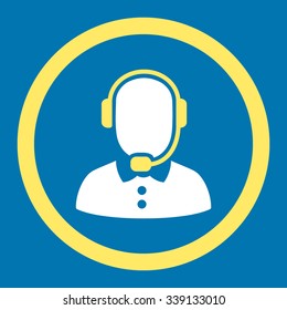 Call Center Operator vector icon. Style is bicolor flat rounded symbol, yellow and white colors, rounded angles, blue background.