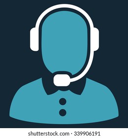 Call Center Operator vector icon. Style is bicolor flat symbol, blue and white colors, rounded angles, dark blue background.