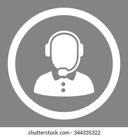 Call Center Operator vector icon. Style is flat rounded symbol, white color, rounded angles, gray background.