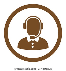 Call Center Operator vector icon. Style is flat rounded symbol, brown color, rounded angles, white background.