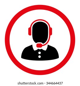 Call Center Operator vector icon. Style is bicolor flat rounded symbol, intensive red and black colors, rounded angles, white background.