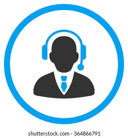 Call Center Operator vector icon. Style is bicolor flat circled symbol, blue and gray colors, rounded angles, white background.