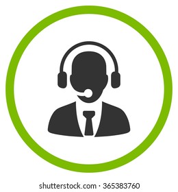Call Center Operator vector icon. Style is bicolor flat circled symbol, eco green and gray colors, rounded angles, white background.